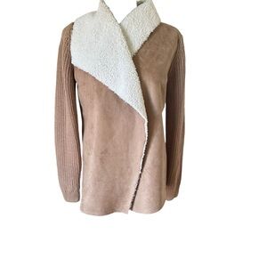 🔴5 for $40 SALE! Pina Rossi Tan Cream, Faux Suede, Faux Fur, Cardigan Jacket M